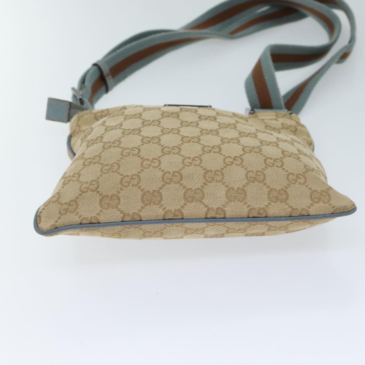 GUCCI GG Canvas Sherry Line Shoulder Bag Light Blue Brown 146309 ki4375