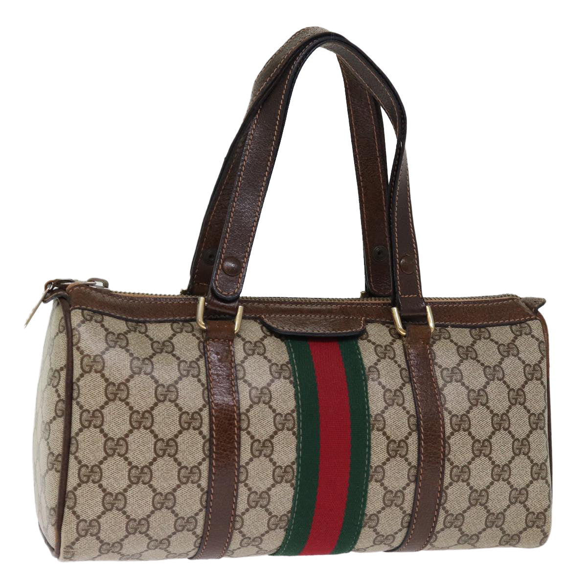 GUCCI GG Supreme Web Sherry Line Boston Bag PVC Beige Red Green ki4475