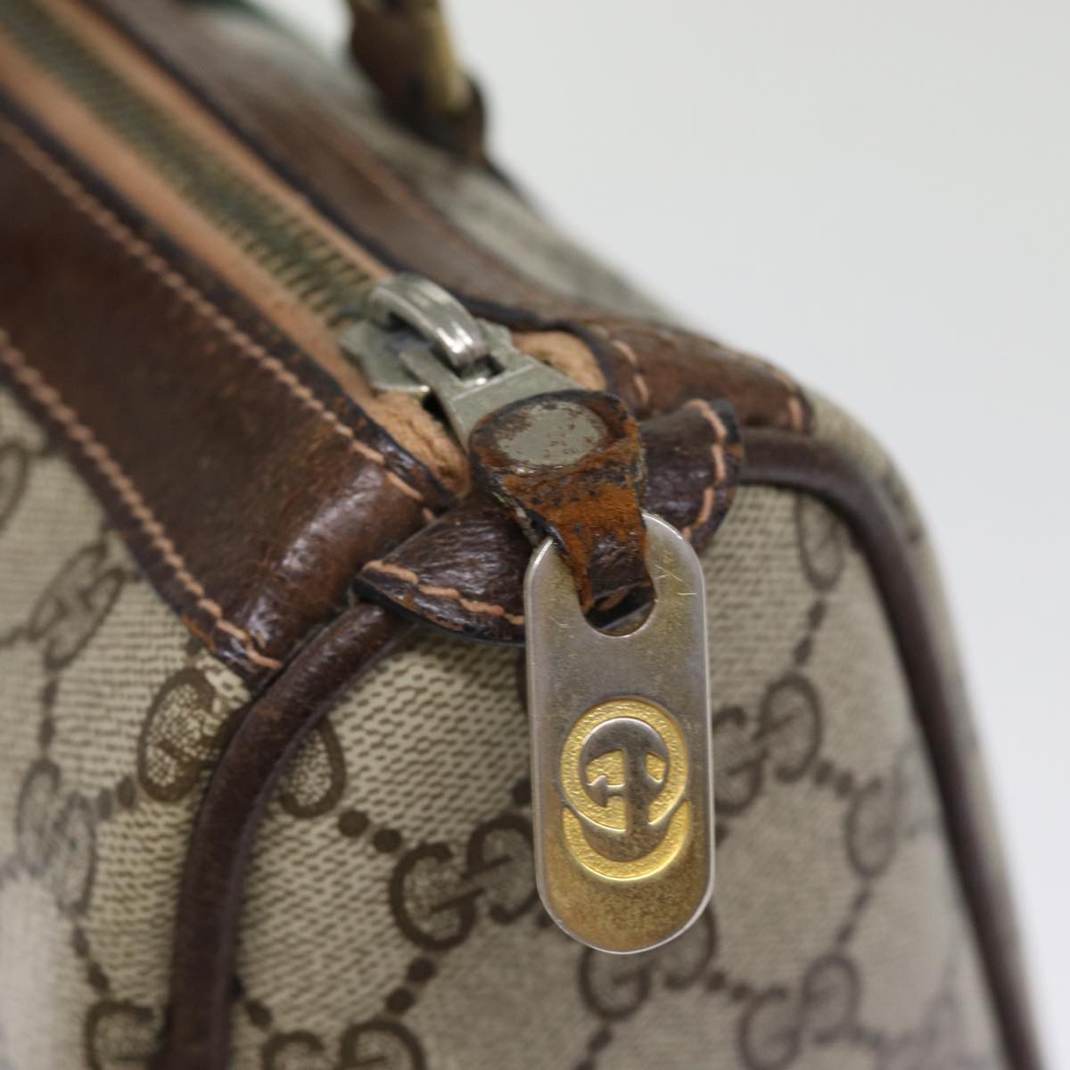 GUCCI GG Supreme Web Sherry Line Boston Bag PVC Beige Red Green ki4475