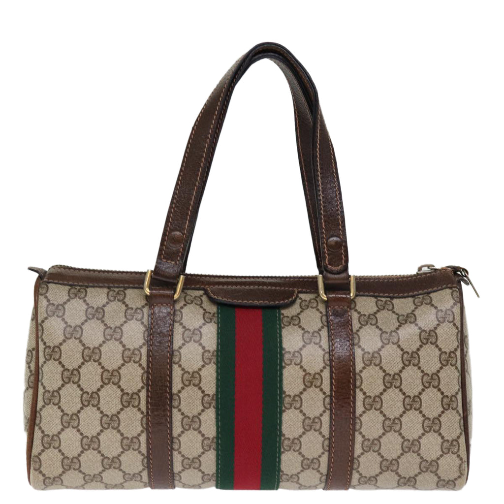 GUCCI GG Supreme Web Sherry Line Boston Bag PVC Beige Red Green ki4475