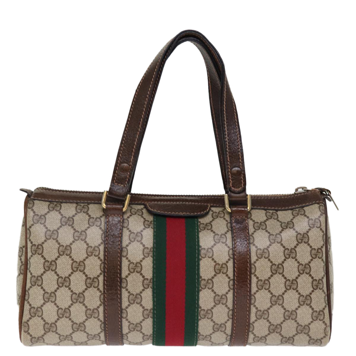 GUCCI GG Supreme Web Sherry Line Boston Bag PVC Beige Red Green ki4475