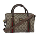 GUCCI GG Supreme Web Sherry Line Boston Bag PVC 2way Beige Red Green ki4476