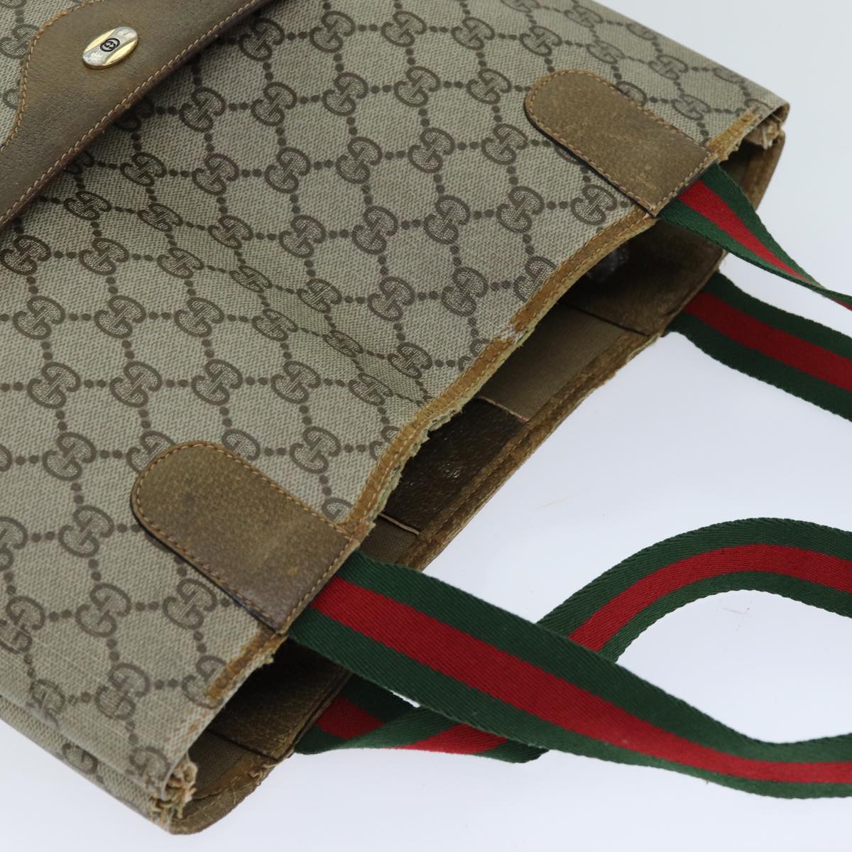 GUCCI GG Supreme Web Sherry Line Tote Bag PCVLeather Beige 39 02 003 ki4477