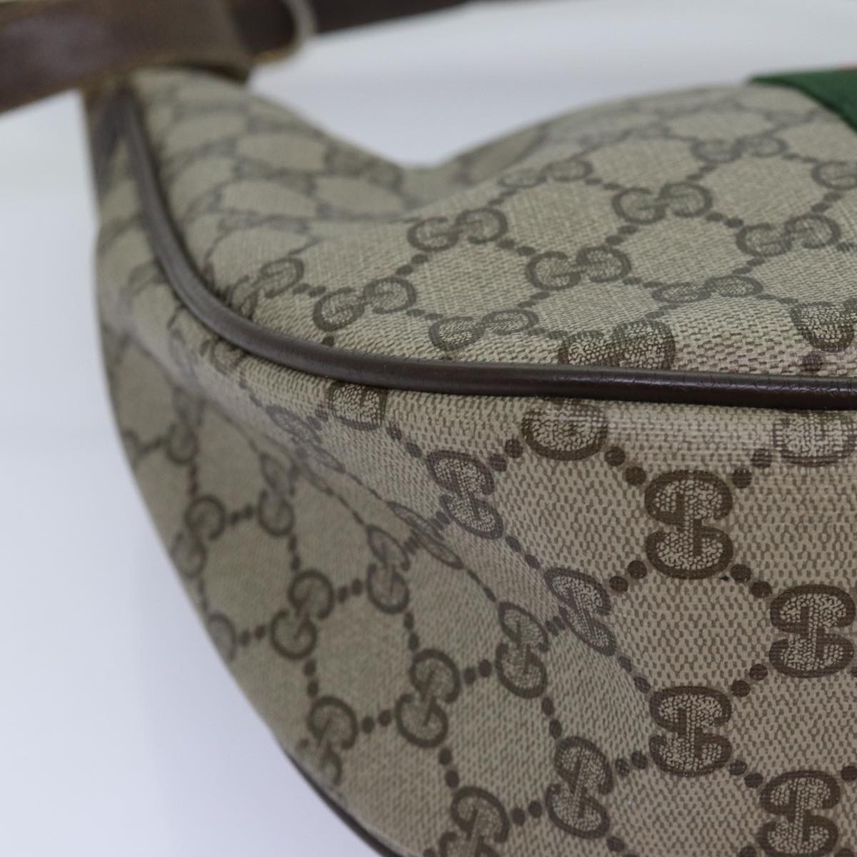 GUCCI GG Supreme Web Sherry Line Shoulder Bag PVC Leather Beige ki4490