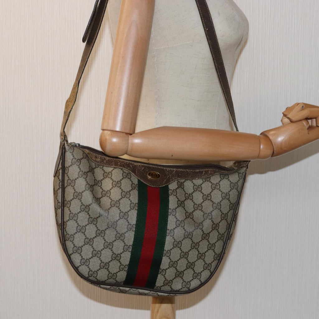 GUCCI GG Supreme Web Sherry Line Shoulder Bag PVC Leather Beige ki4490