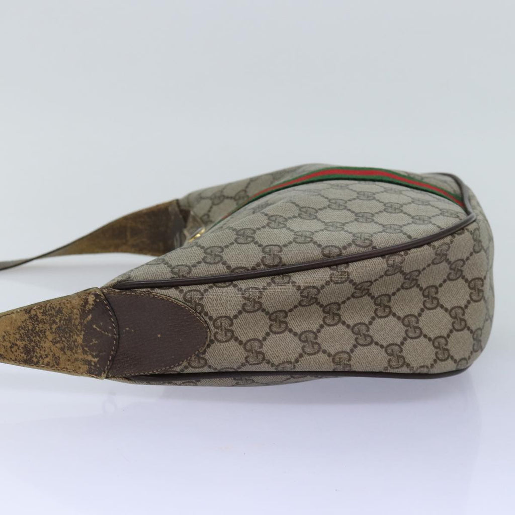 GUCCI GG Supreme Web Sherry Line Shoulder Bag PVC Leather Beige ki4490