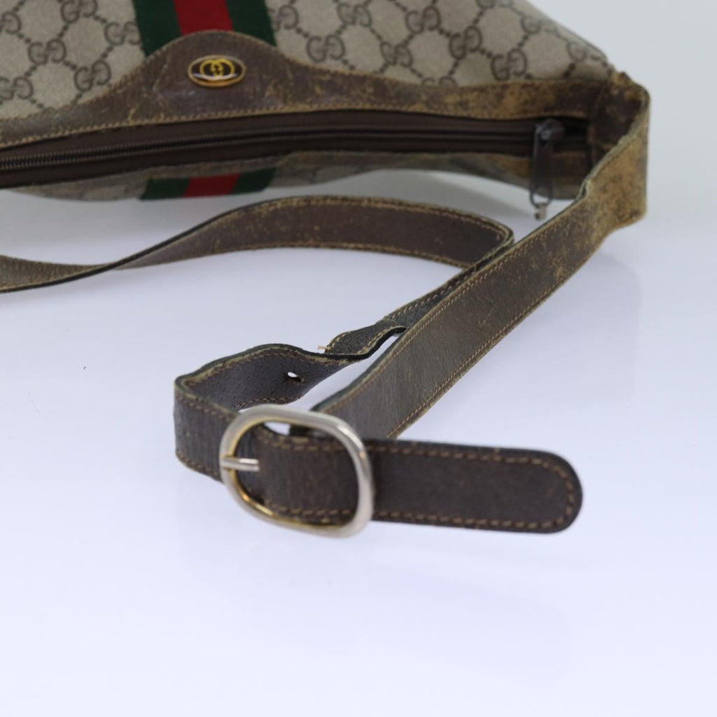 GUCCI GG Supreme Web Sherry Line Shoulder Bag PVC Leather Beige ki4490