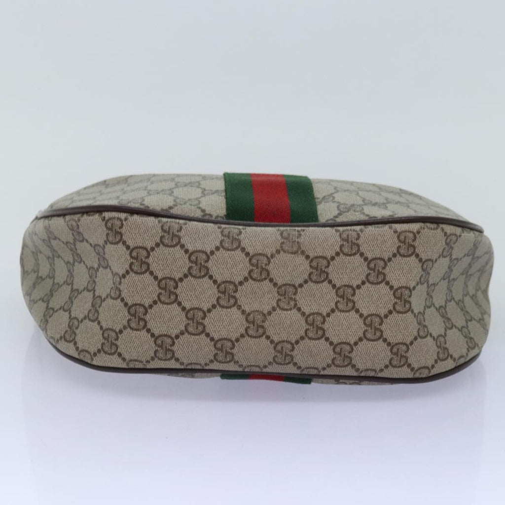 GUCCI GG Supreme Web Sherry Line Shoulder Bag PVC Leather Beige ki4490