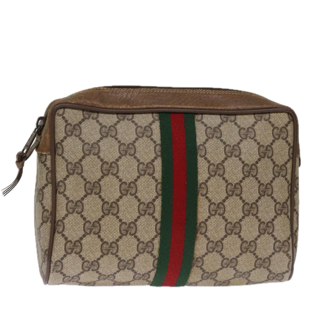 GUCCI GG Supreme Web Sherry Line Clutch Bag PVC Beige Red 89 01 012 ki4502