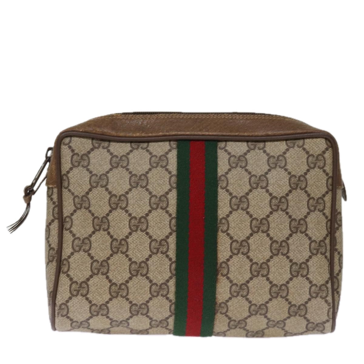 GUCCI GG Supreme Web Sherry Line Clutch Bag PVC Beige Red 89 01 012 ki4502