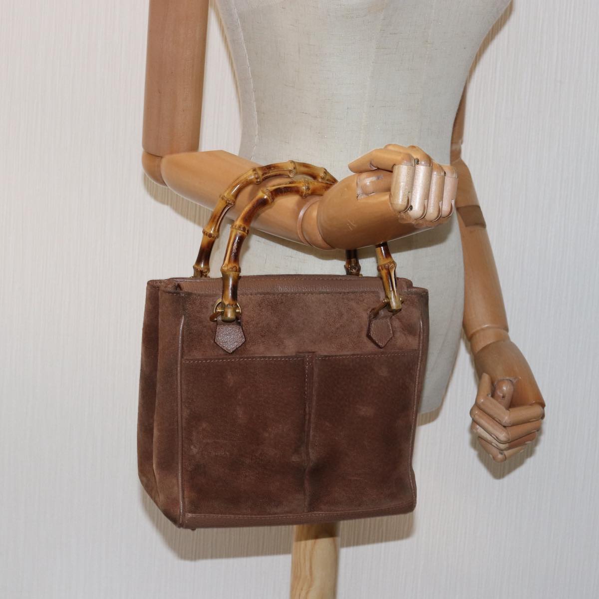 GUCCI Bamboo Diamante Hand Bag Suede Brown 000 123 0316 ki4507