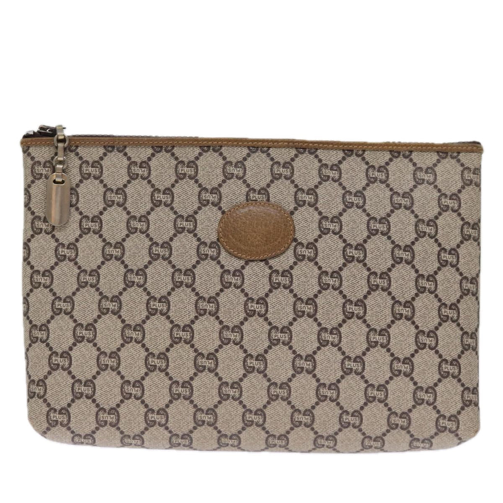 GUCCI GG Plus Supreme Clutch Bag PVC Beige ki4521