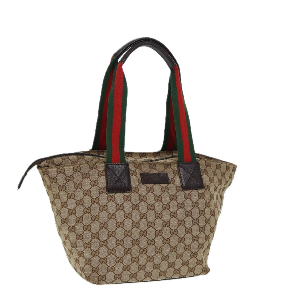 GUCCI GG Canvas Web Sherry Line Tote Bag Beige Red Green 131230 ki4581
