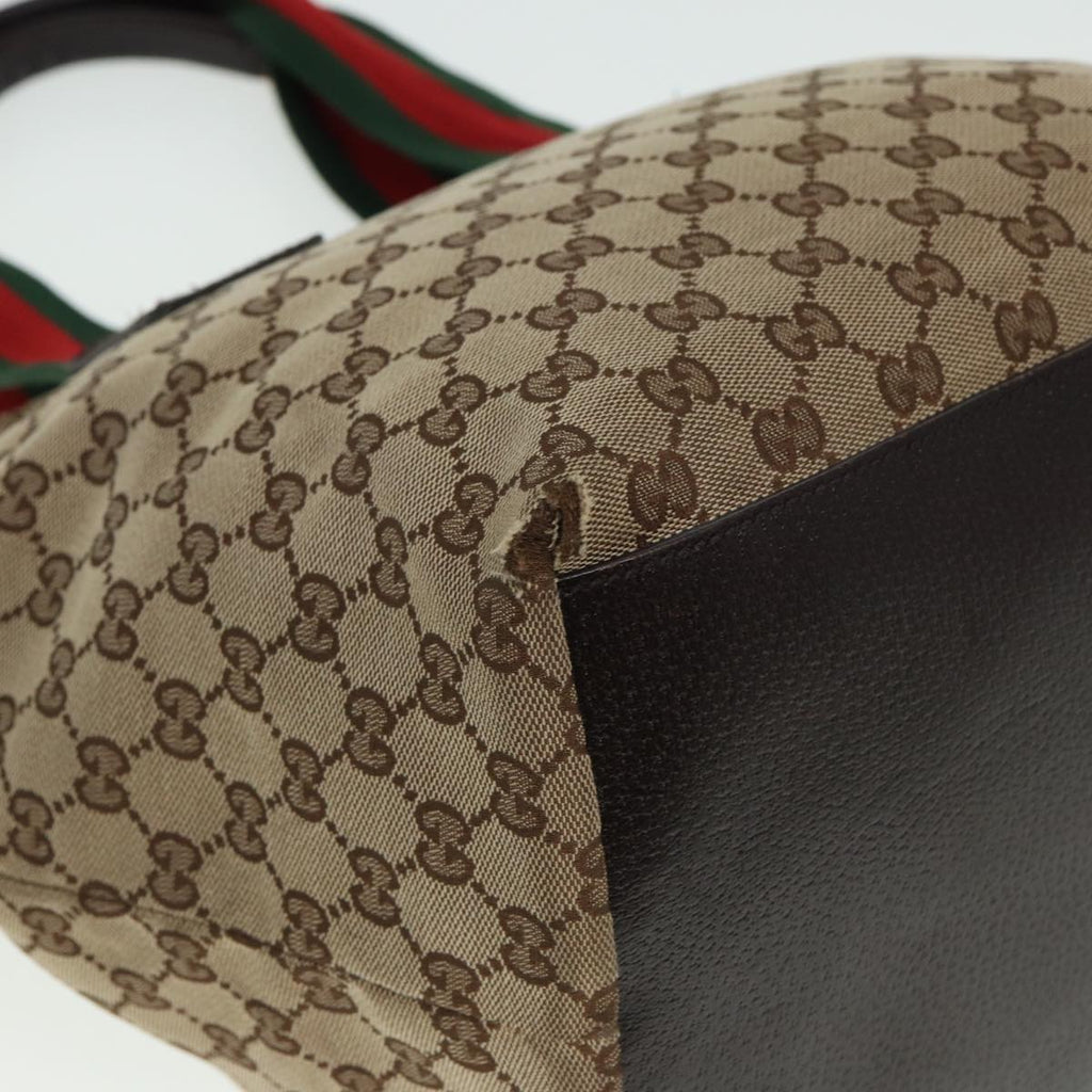 GUCCI GG Canvas Web Sherry Line Tote Bag Beige Red Green 131230 ki4581