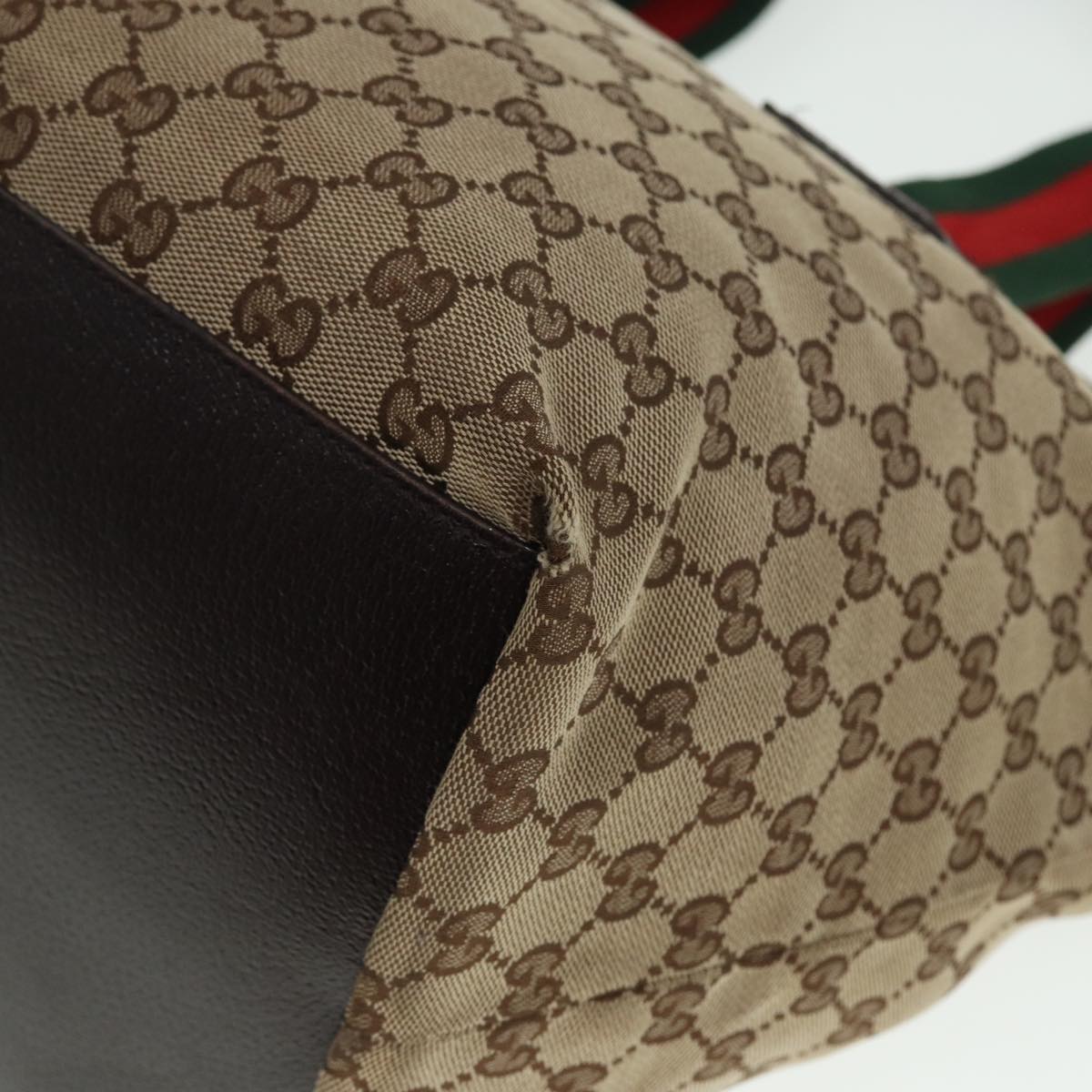 GUCCI GG Canvas Web Sherry Line Tote Bag Beige Red Green 131230 ki4581