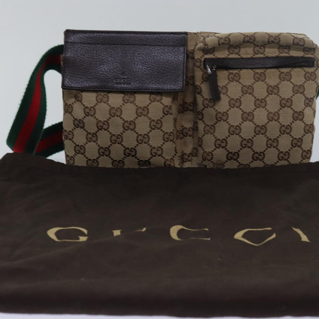 GUCCI GG Canvas Web Sherry Line Waist bag Beige Red Green 28566 ki4620