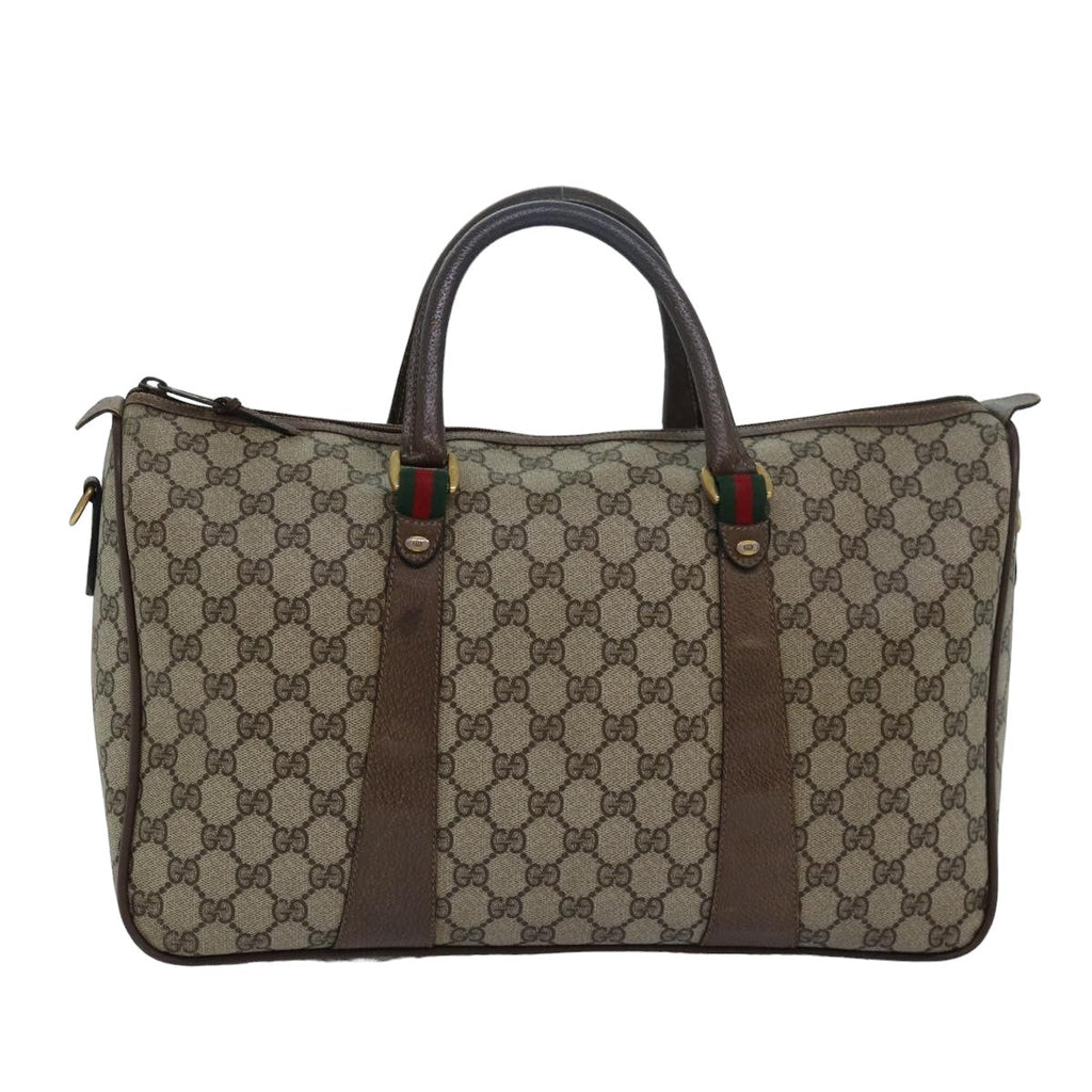 GUCCI GG Supreme Web Sherry Line Boston Bag PVC Leather Beige ki4633