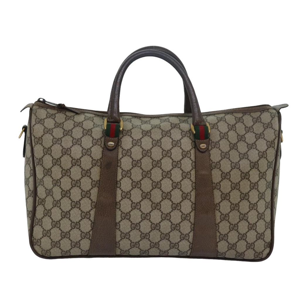 GUCCI GG Supreme Web Sherry Line Boston Bag PVC Leather Beige ki4633