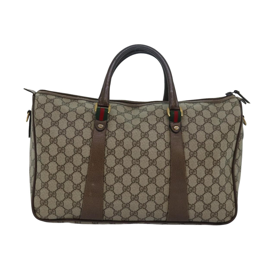 GUCCI GG Supreme Web Sherry Line Boston Bag PVC Leather Beige ki4633