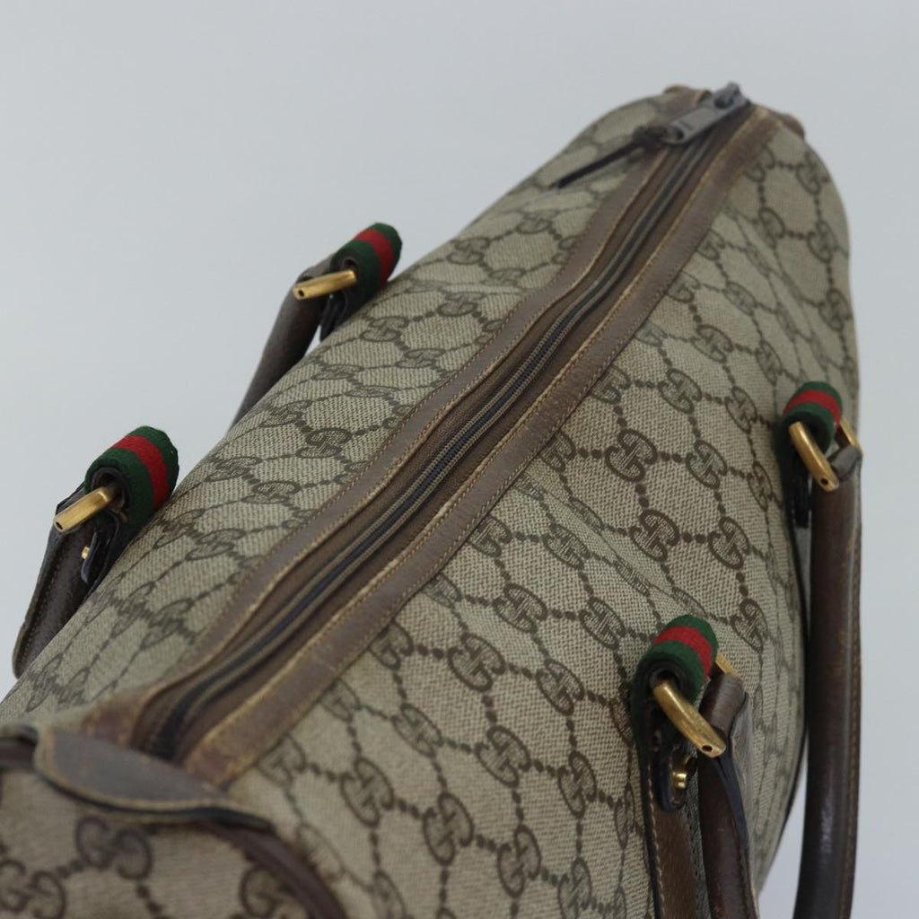 GUCCI GG Supreme Web Sherry Line Boston Bag PVC Leather Beige ki4633