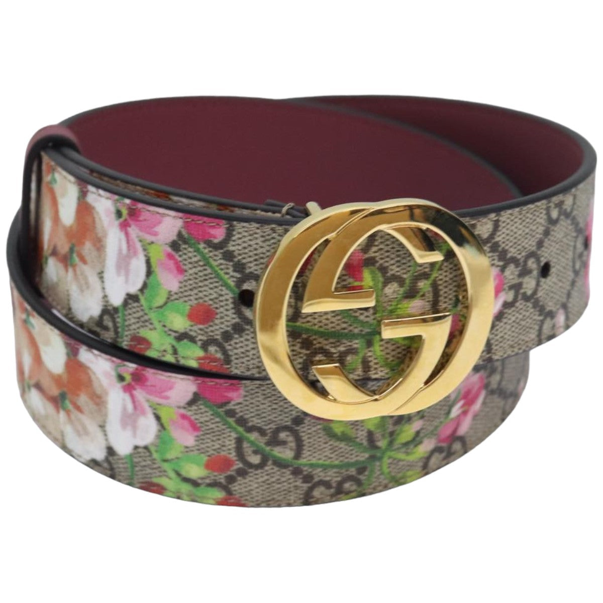 GUCCI GG Blooms Belt PVC 37.4"" Beige 370543 ki4672