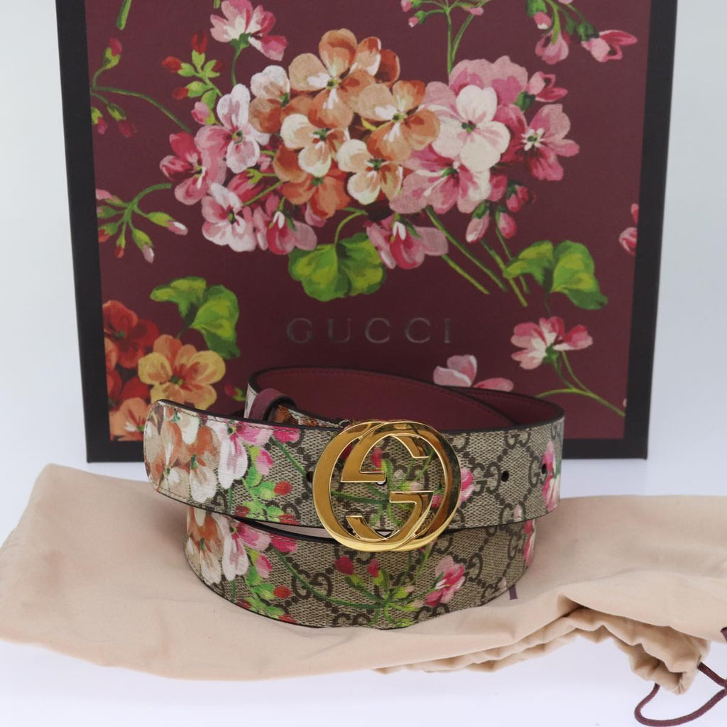 GUCCI GG Blooms Belt PVC 37.4"" Beige 370543 ki4672