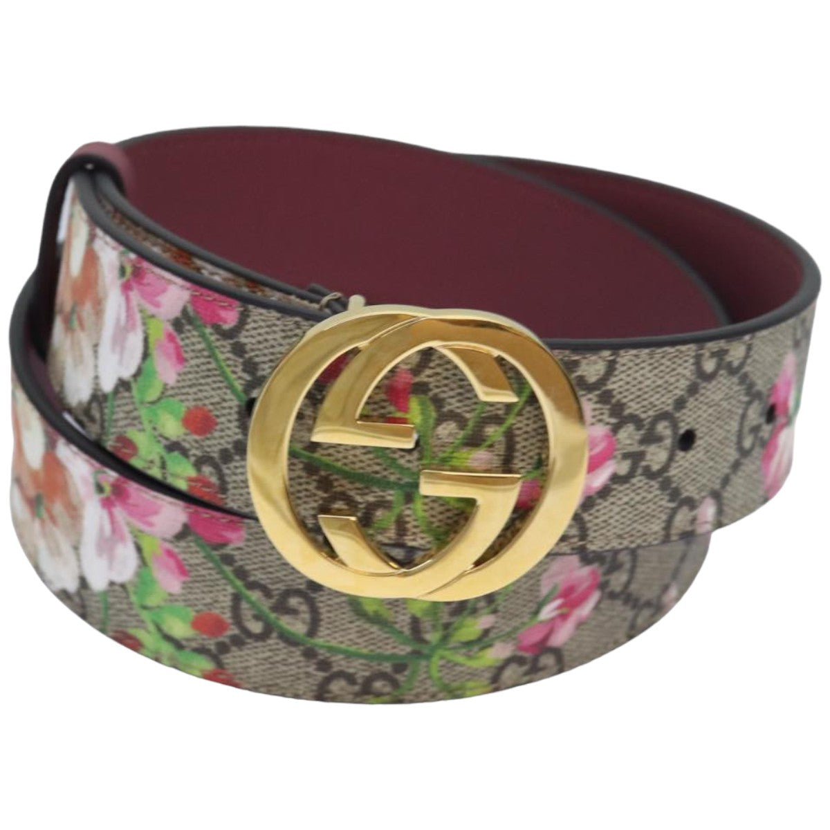 GUCCI GG Blooms Belt PVC 37.4"" Beige 370543 ki4672
