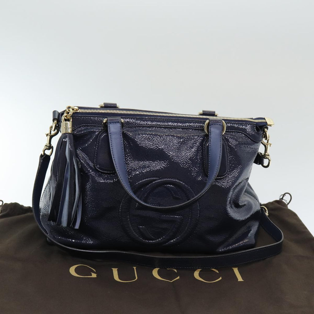 GUCCI Soho Tote Bag Enamel 2way Navy 308362 ki4673