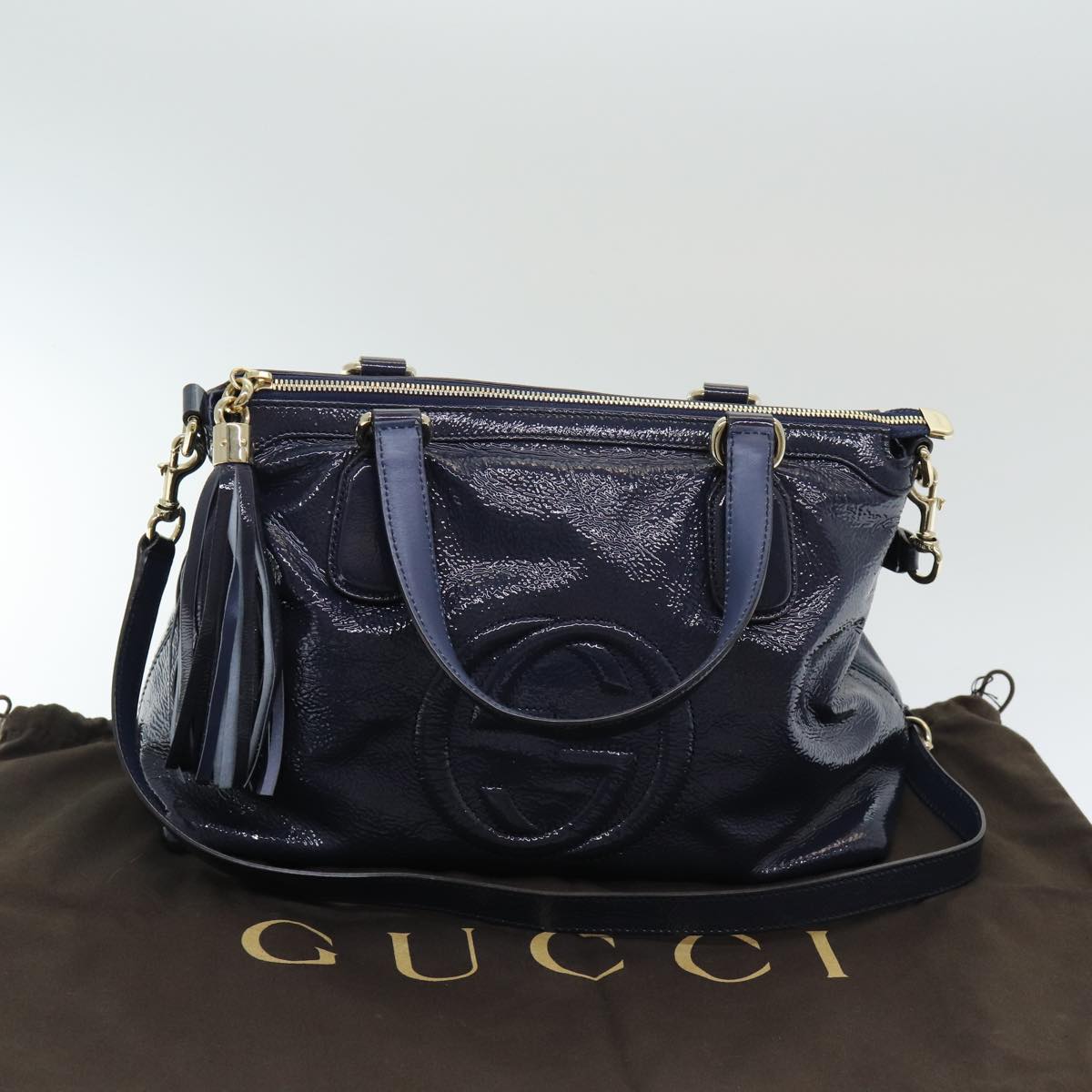 GUCCI Soho Tote Bag Enamel 2way Navy 308362 ki4673