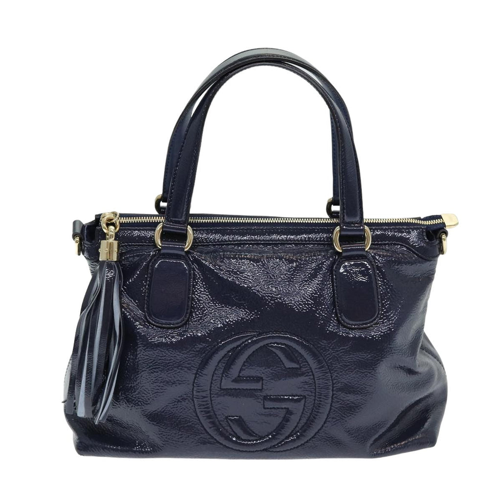 GUCCI Soho Tote Bag Enamel 2way Navy 308362 ki4673