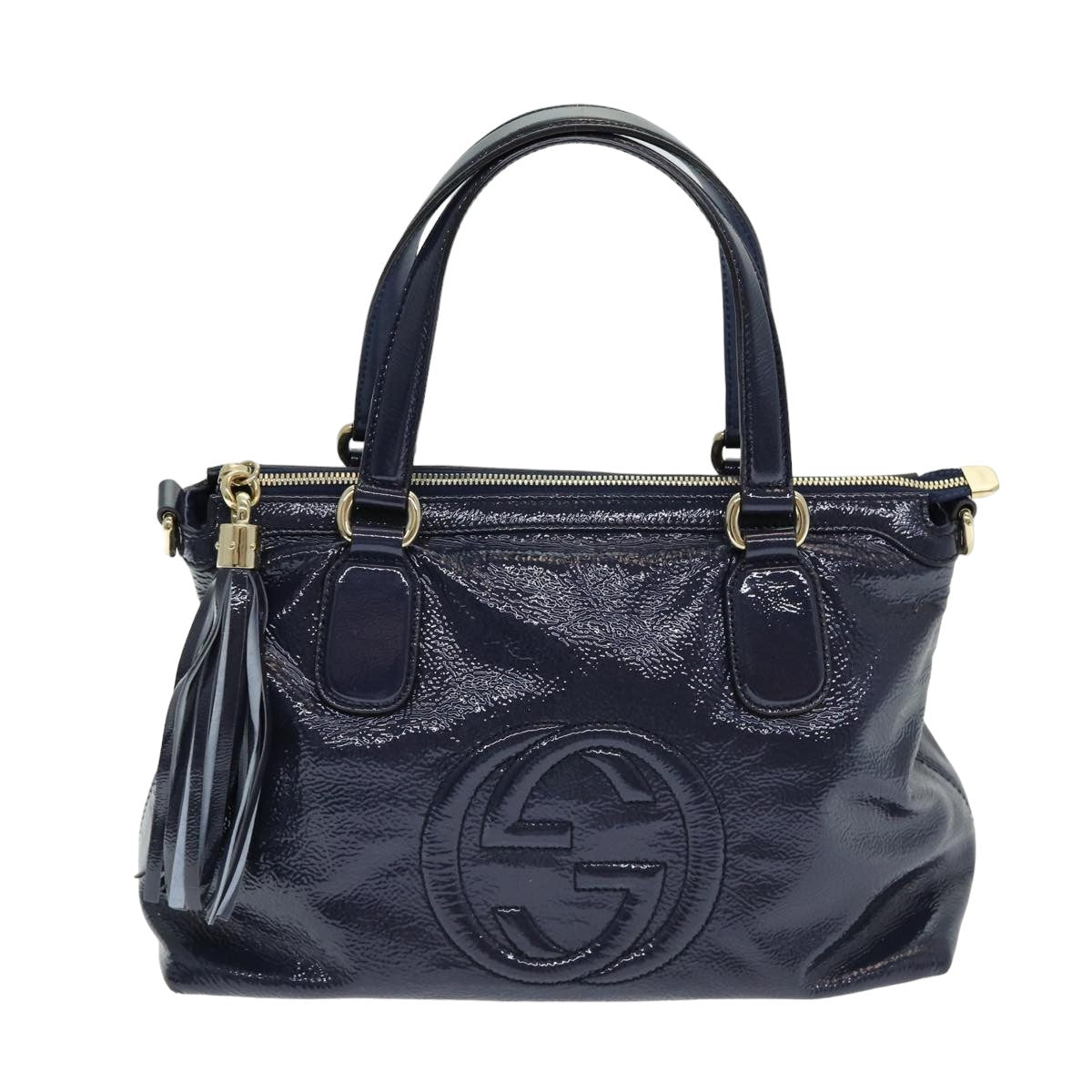GUCCI Soho Tote Bag Enamel 2way Navy 308362 ki4673