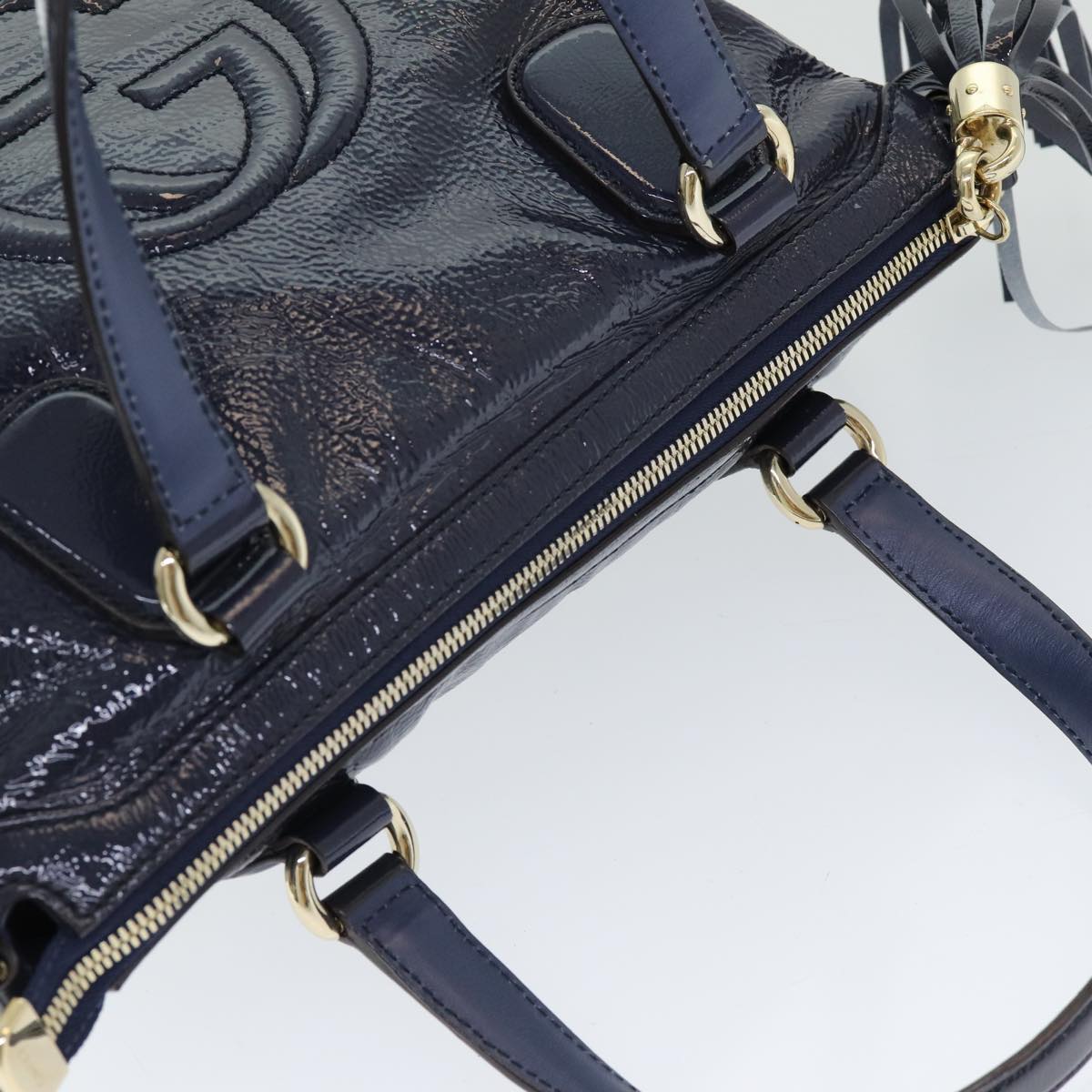 GUCCI Soho Tote Bag Enamel 2way Navy 308362 ki4673