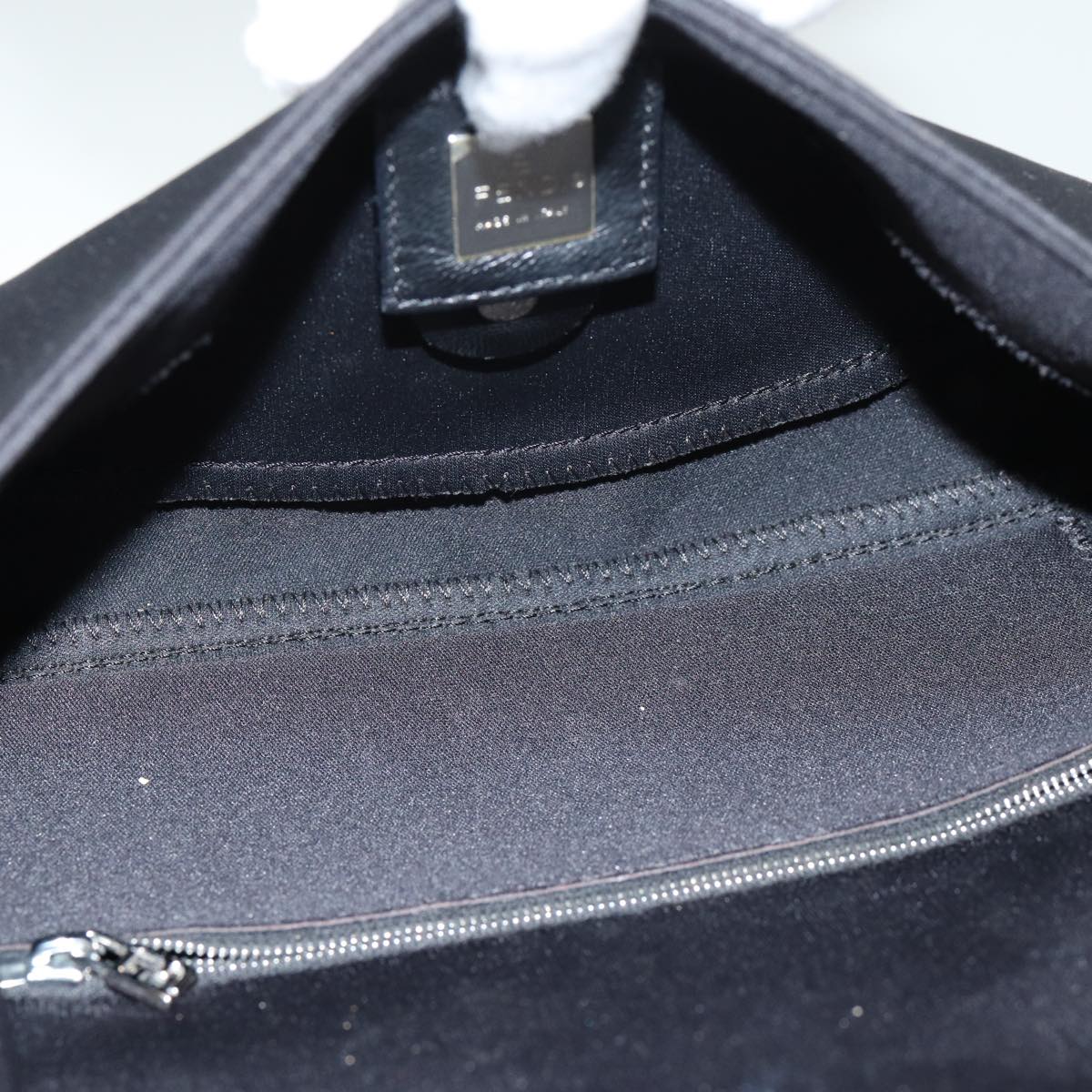 FENDI Mamma Baguette Shoulder Bag Nylon Black Silver ki4707