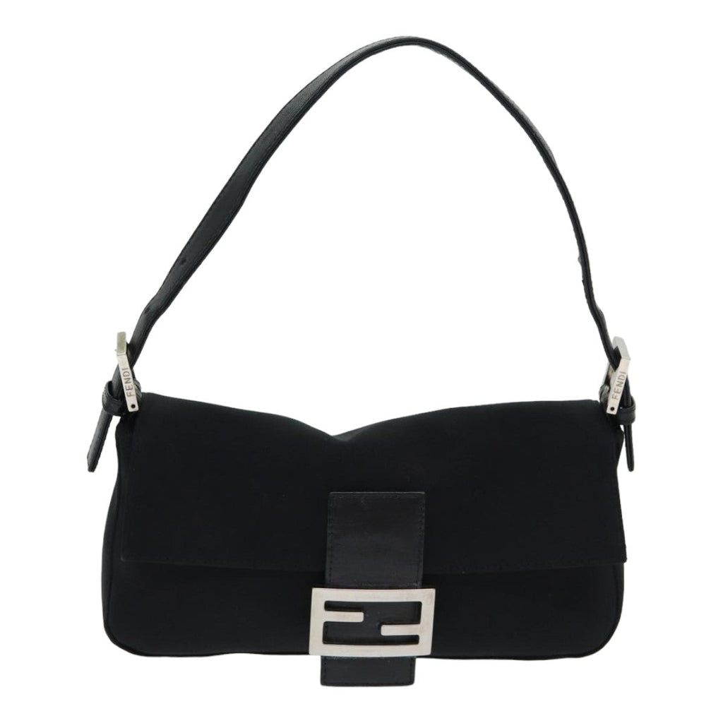 FENDI Mamma Baguette Shoulder Bag Nylon Black Silver ki4707