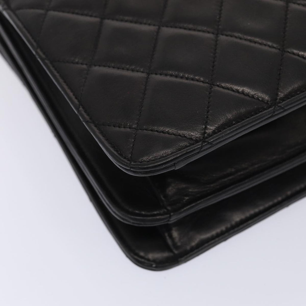 CHANEL Matelasse Business Bag Lamb Skin 2way Black Gold CC ki4737