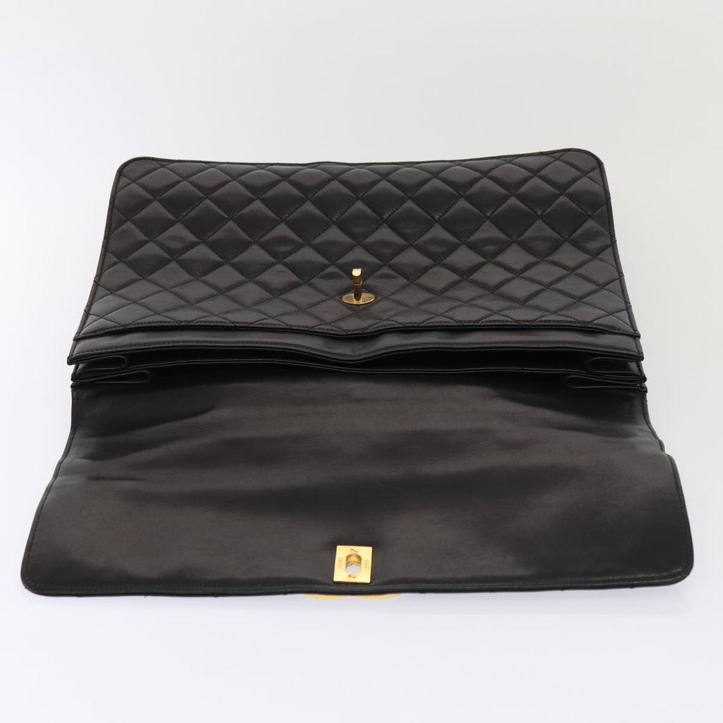 CHANEL Matelasse Business Bag Lamb Skin 2way Black Gold CC ki4737