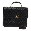 CHANEL Matelasse Business Bag Lamb Skin 2way Black Gold CC ki4737