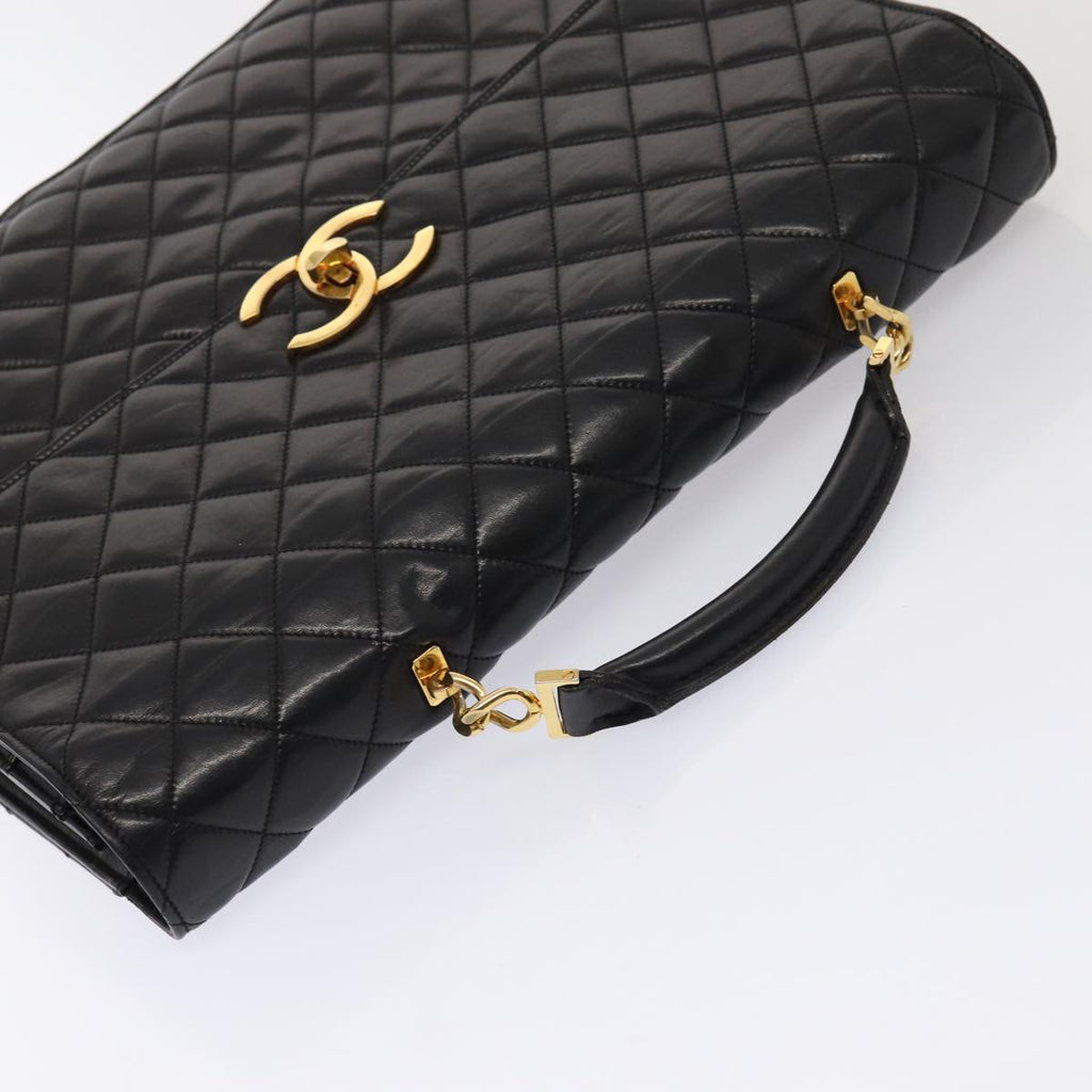 CHANEL Matelasse Business Bag Lamb Skin 2way Black Gold CC ki4737