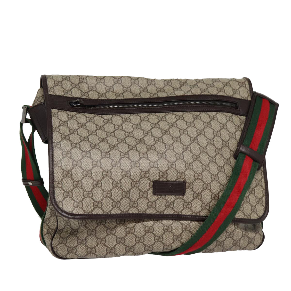 GUCCI GG Supreme Web Sherry Line Shoulder Bag PVC Beige Silver ki4747