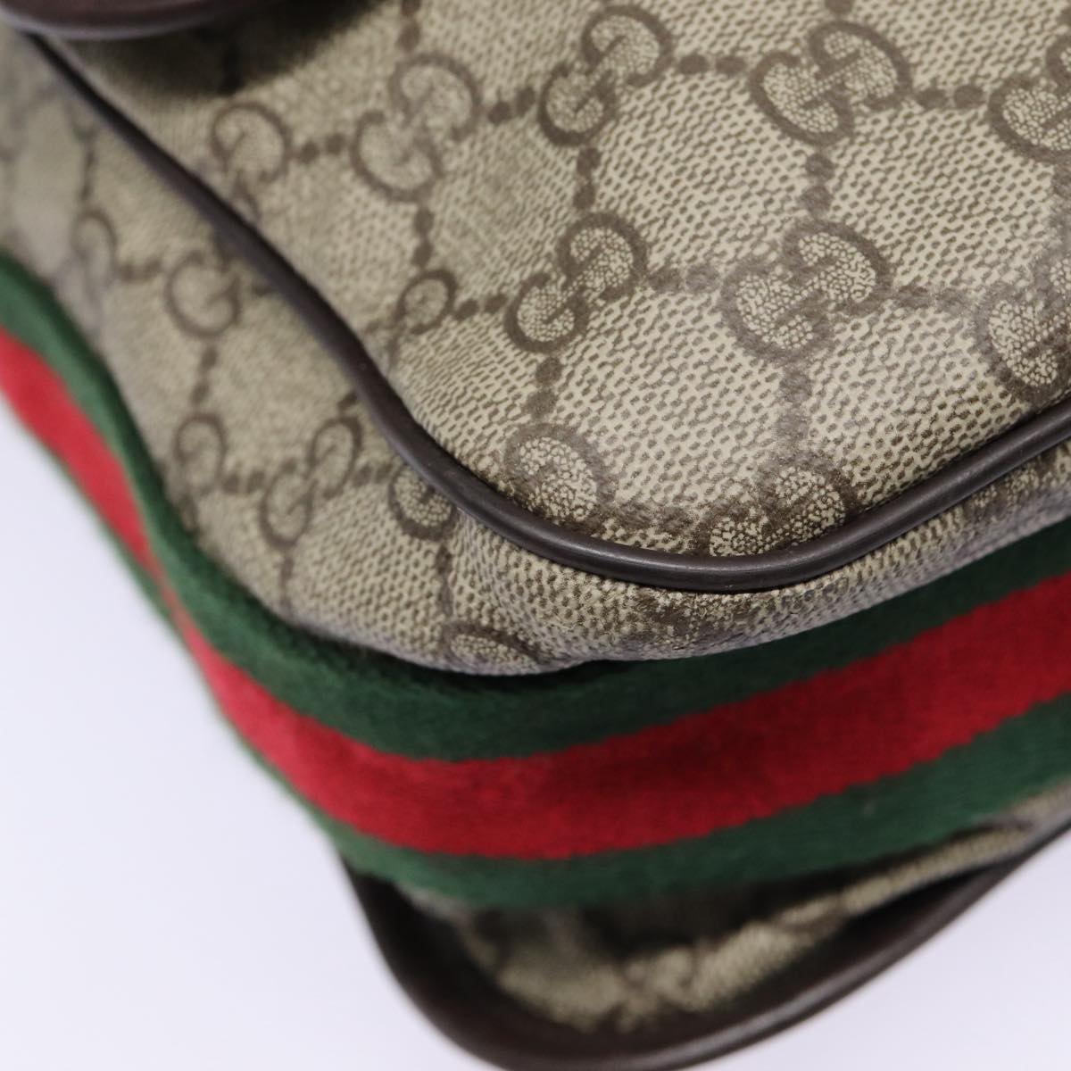 GUCCI GG Supreme Web Sherry Line Shoulder Bag PVC Beige Silver ki4747