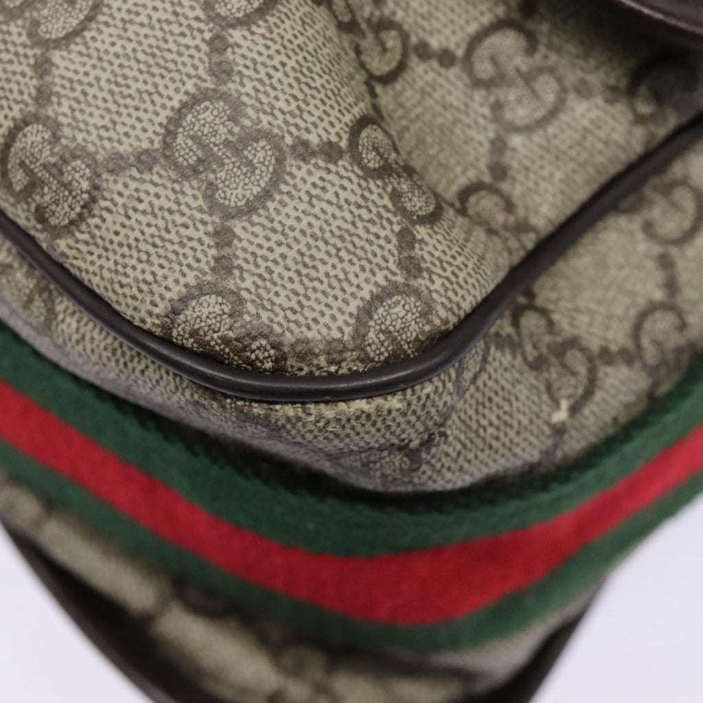 GUCCI GG Supreme Web Sherry Line Shoulder Bag PVC Beige Silver ki4747