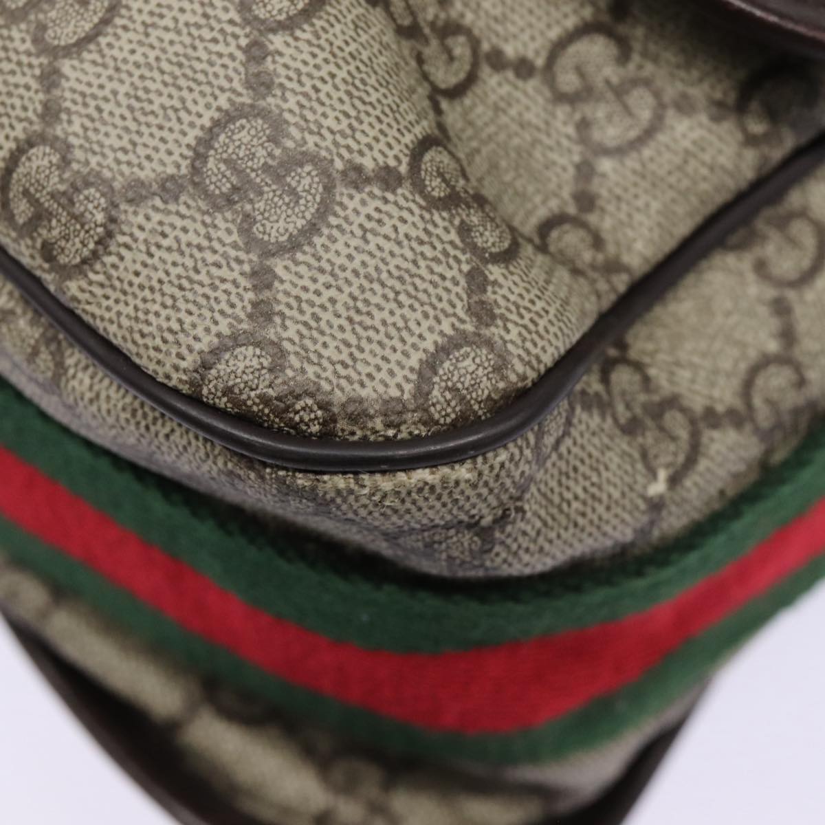 GUCCI GG Supreme Web Sherry Line Shoulder Bag PVC Beige Silver ki4747