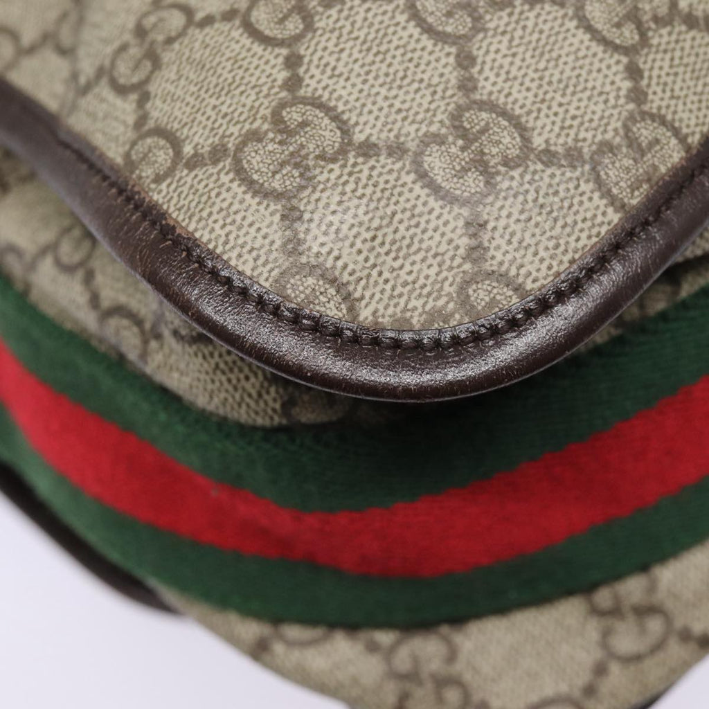 GUCCI GG Supreme Web Sherry Line Shoulder Bag PVC Beige Silver ki4747