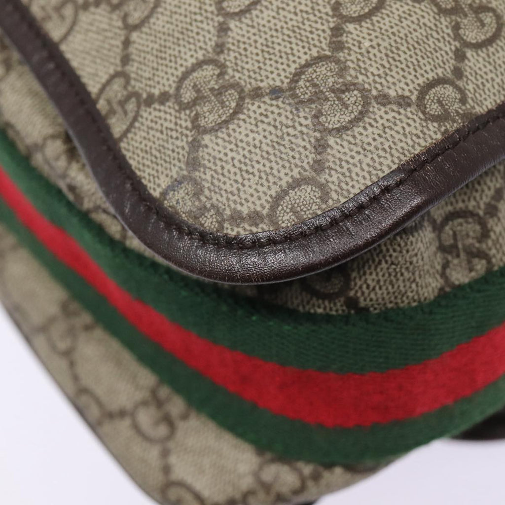 GUCCI GG Supreme Web Sherry Line Shoulder Bag PVC Beige Silver ki4747