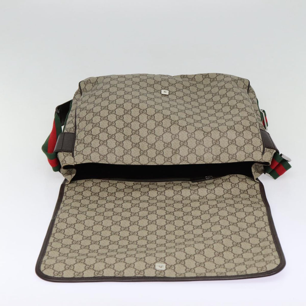 GUCCI GG Supreme Web Sherry Line Shoulder Bag PVC Beige Silver ki4747