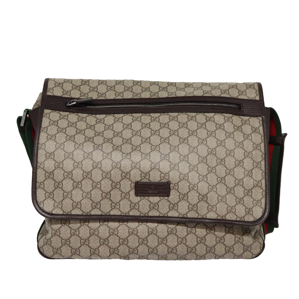 GUCCI GG Supreme Web Sherry Line Shoulder Bag PVC Beige Silver ki4747