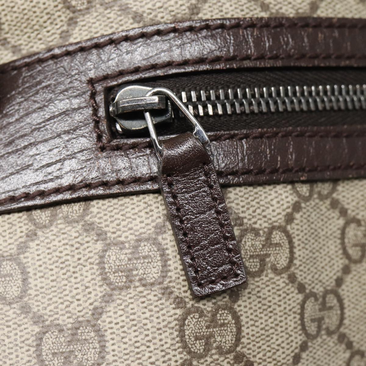 GUCCI GG Supreme Web Sherry Line Shoulder Bag PVC Beige Silver ki4747