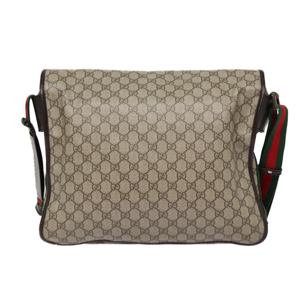 GUCCI GG Supreme Web Sherry Line Shoulder Bag PVC Beige Silver ki4747