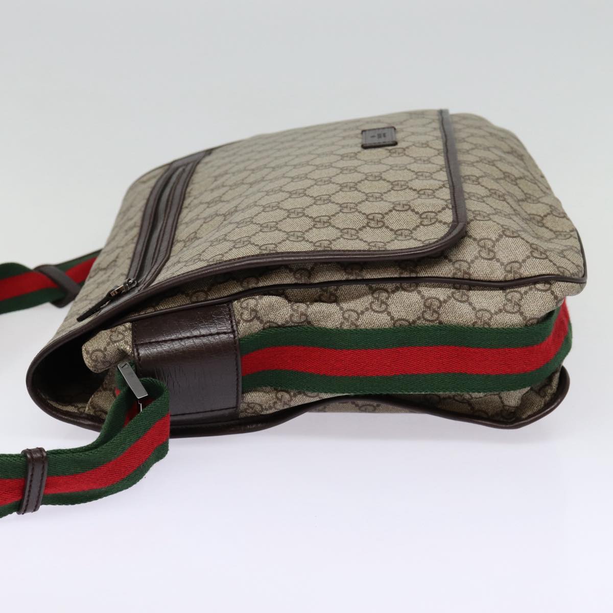 GUCCI GG Supreme Web Sherry Line Shoulder Bag PVC Beige Silver ki4747