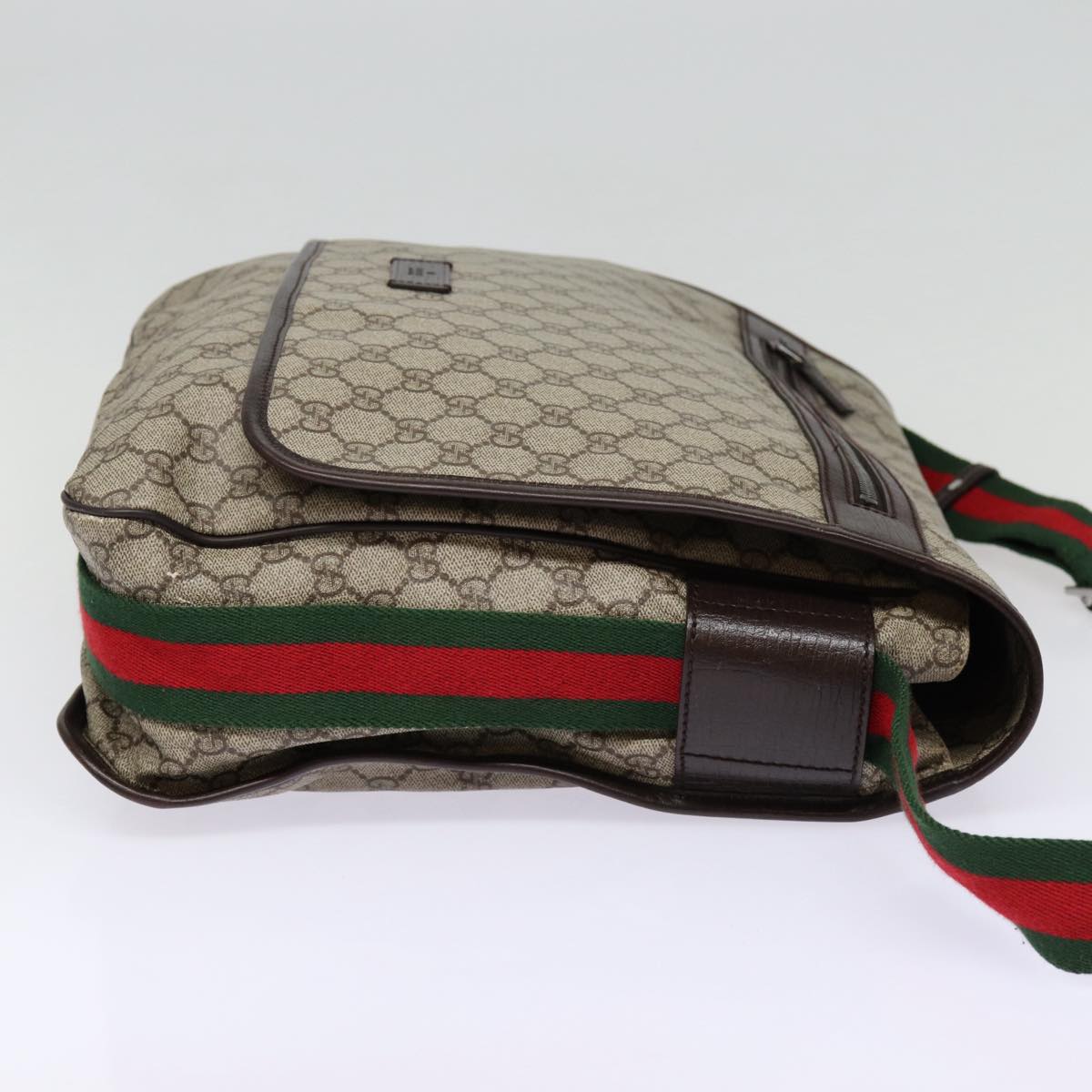 GUCCI GG Supreme Web Sherry Line Shoulder Bag PVC Beige Silver ki4747